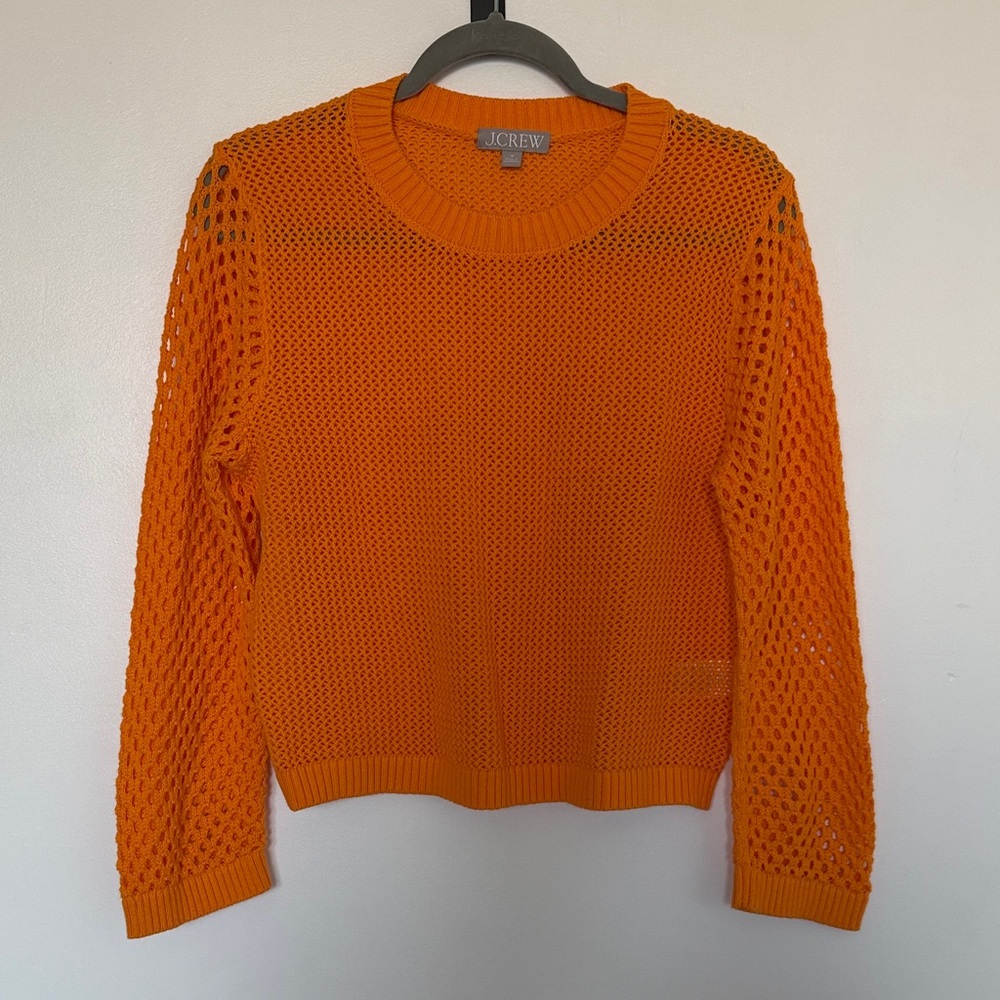 J. Crew Vibrant Orange Mesh Knit Sweater